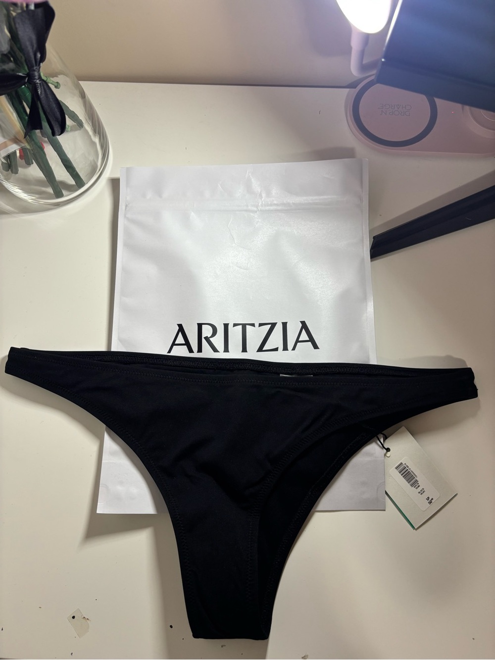 Aritzia Black Bikini Bottom with White Logo